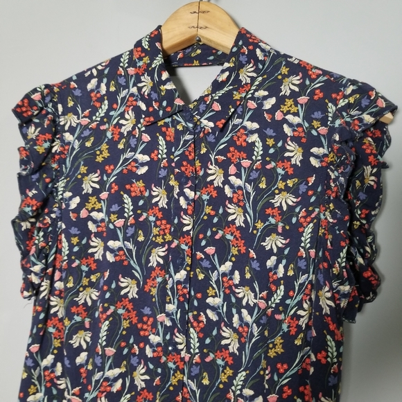 Zara Dark Blue Floral Flowy Romper Jumpsuit - Picture 5 of 16